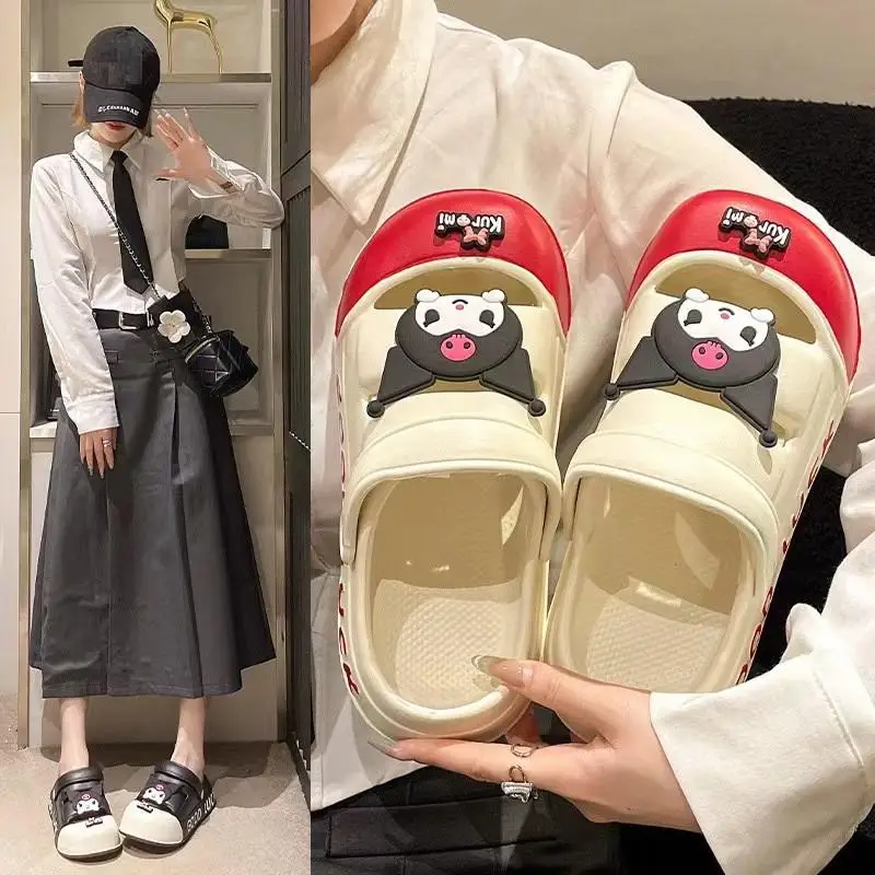 

Сандалии с героями мультфильмов Sanrio для молодых девушек, студенческие нескользящие износостойкие тапочки Hello Kitty Kuromi, модные сандалии Kawaii, новые