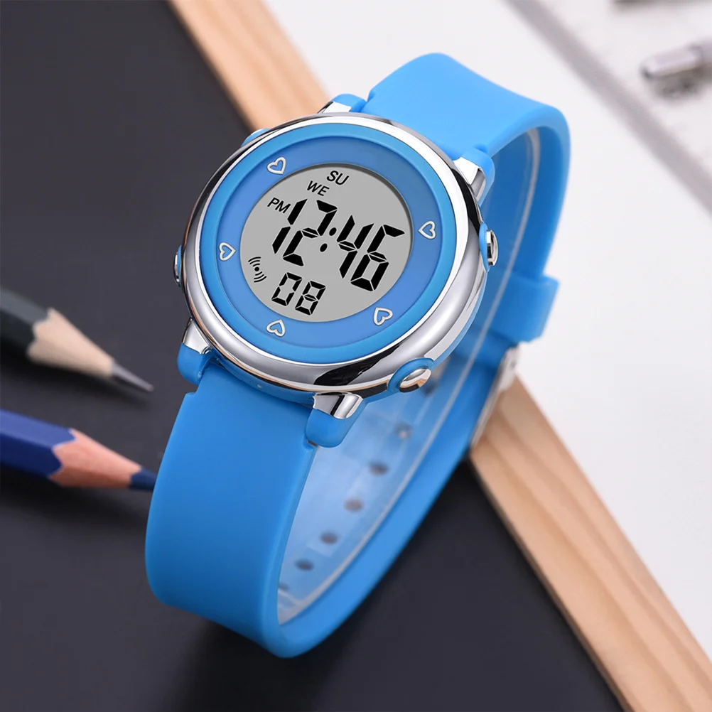 1Pcs Waterproof Blue Electronic Watch Multi-Function LED Stopwatch Timing Alarm Luminous for Students Women