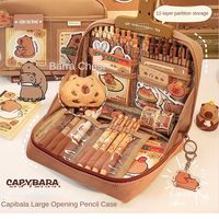 Multifunctional Canvas Pen Case Hand-held Storage Pouch Pencil Case Large Capacity Cute Capybara Pen Bag Stationery Set