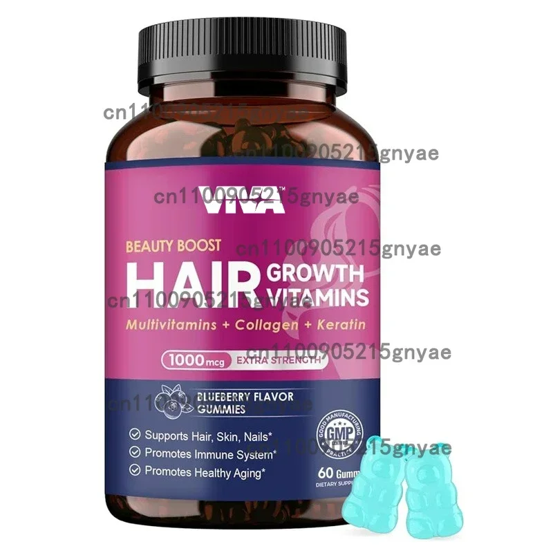 

Hair Growth Biotin Gummies - Collagen, Keratin, Hyaluronic Acid - Skin Vitamins - 60 Gummies