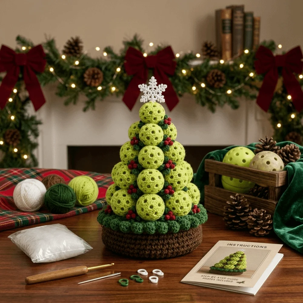 3D Crochet Christmas Tree Kit Multi-layered Handmade Knitted Christmas Tree Craft Set Basketball Beginner-Friendly