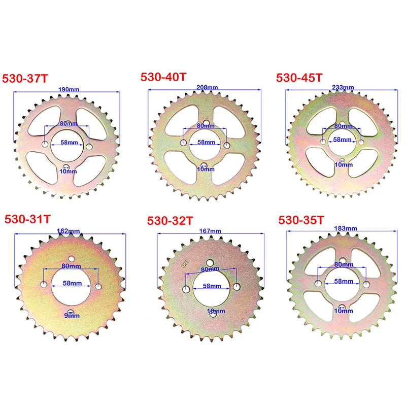 1 pcs 530 Chains 58MM 31T/32T/35T/37T/40T/45T Rear Back Sprocket Cog For 110-150cc karting ATV four-wheel off-road vehicle