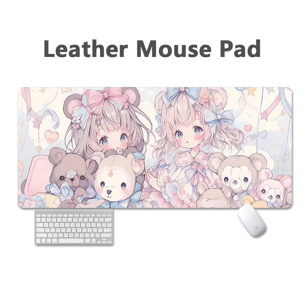 

Kawaii Comic Girl Bear PU Leather Desk Pad Protector Non-Slip Large XXL Small Mouse Pad Pc Home &Office Game Laptop Keyboard Pad