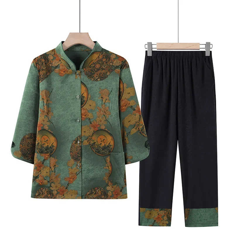 

Китайская традиционная одежда, большие размеры 5XL, костюм Тан, винтажный элегантный комплект Cheongsam, летняя женская футболка, куртка, брюки, наряд