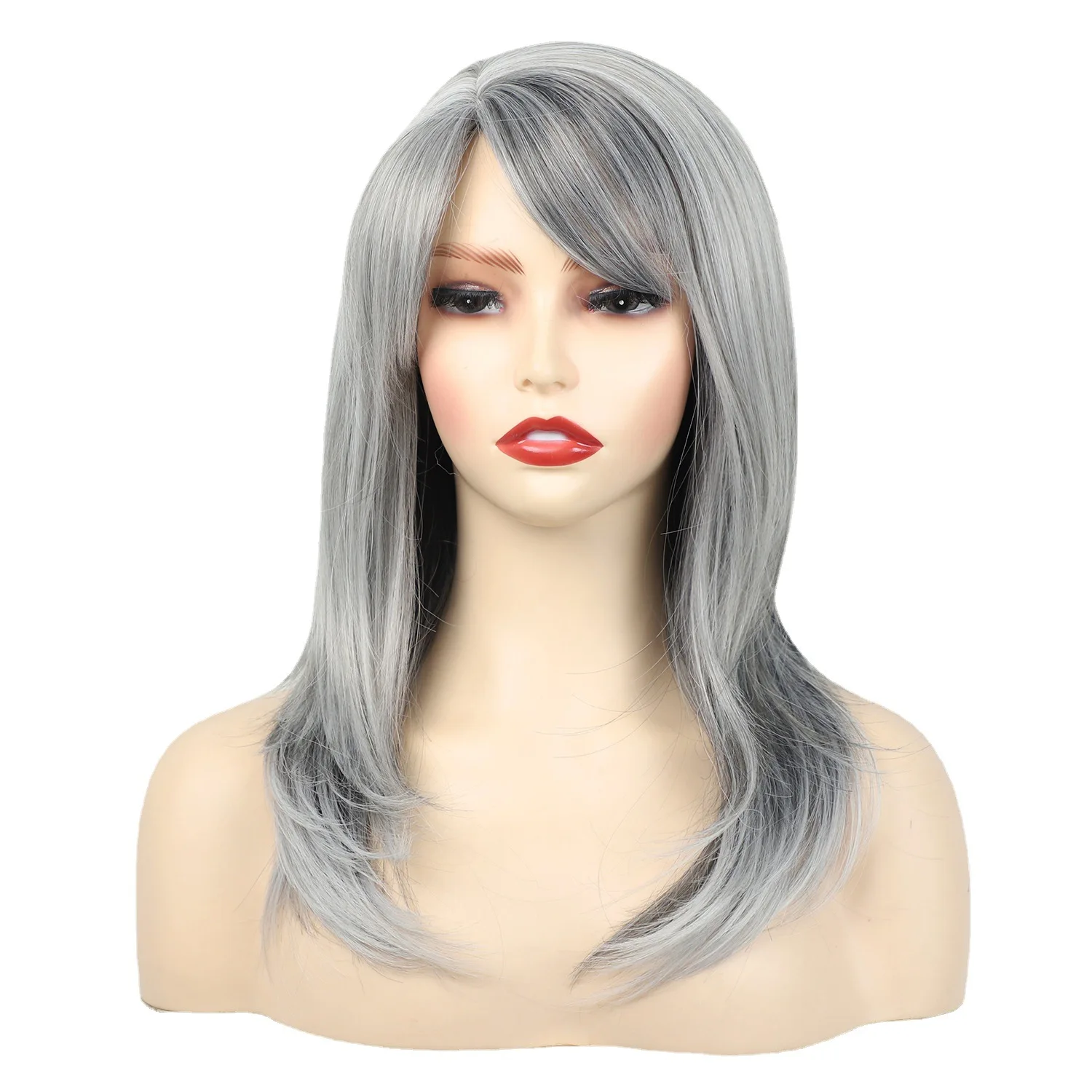 WHIMSICAL W Synthetic Silver Grey Hair Wig Cosplay Party Natural Soft Fluffy Heat Resistant Mommy Wig for Women