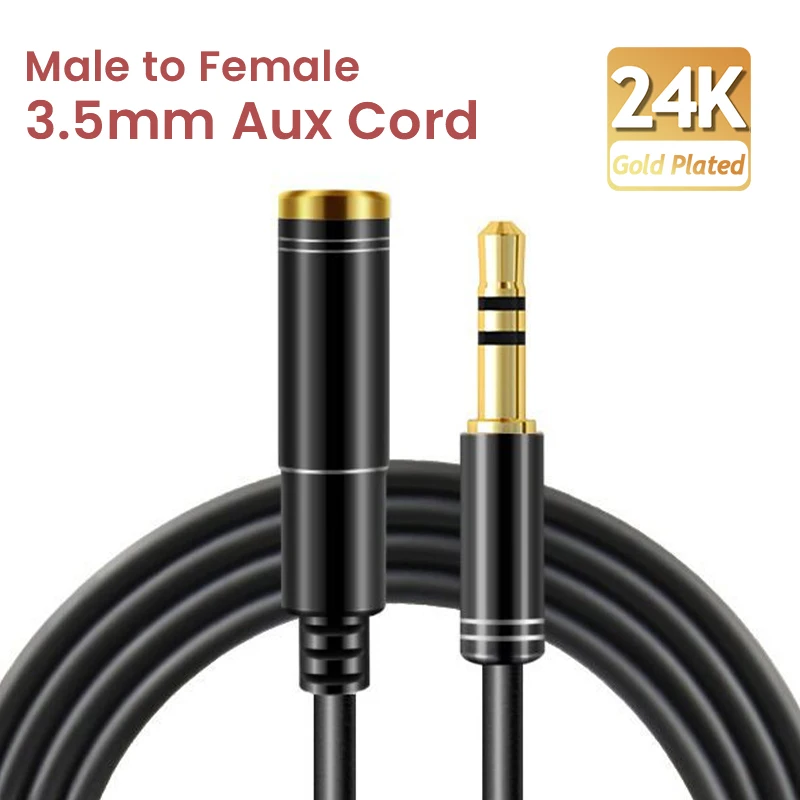 Gold Plated 3.5mm TRS Stereo Jack Extension Cable - Male to Female Aux Audio Cable for Headphones