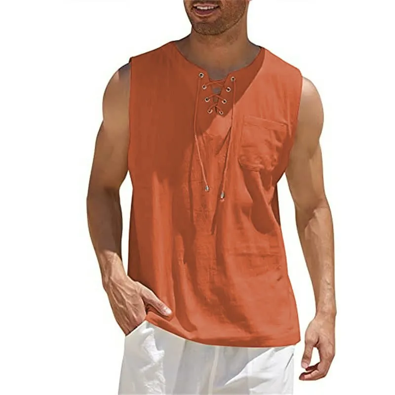 Men's linen camisole T-shirt quick drying and breathable American tough guy style solid color sleeveless vest Adult Pirate Vest