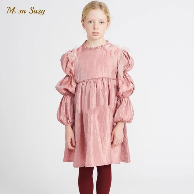 

Baby Girl Princess Bow Dress Long Puff Sleeve Infant Toddler Child Vintage Vestido Party Pageant Birthday Baby Clothes 1-10Y