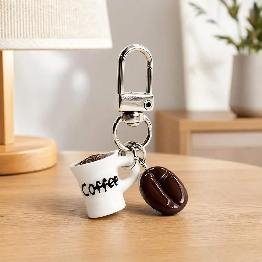 Simulation Coffee Cup Keychain Resin Portable Coffee Beans Keychain Cartoon Miniature Realistic Coffee Pendant