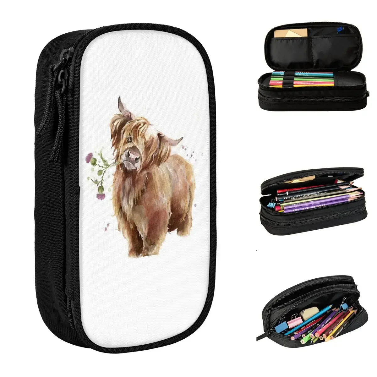 

Cute Highland Cow Pencil Case Animals Pencilcases Pen Box for Student Big Capacity Bags School Supplies Cosmetic Stationery