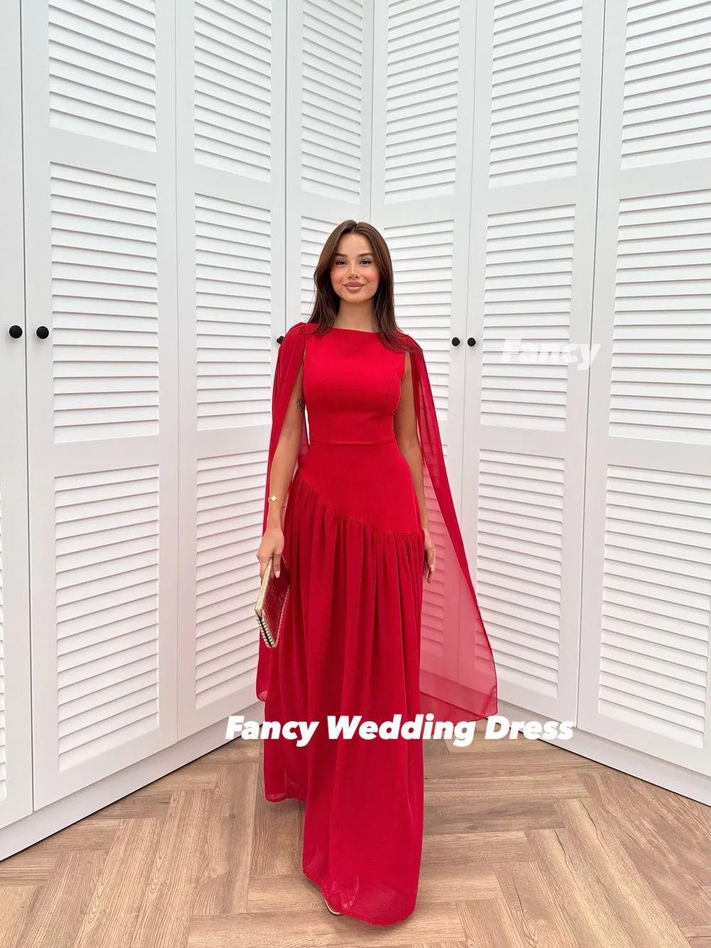 Robe de soirée fantaisie et gracieuse, col rond, ligne A, en Satin élastique, robe de bal, arabie saoudite, avec Long châle, fermeture éclair au dos, personnalisée