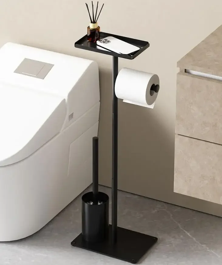 1pc Toilet Paper Holder Stand, Free Standing Toilet Tissue Holder With Top Shelf Storage, Bathroom Tissue Holder