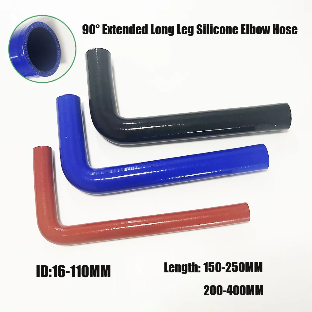 ID 16-110mm Extended Long Leg 90° Reinforced Silicone Elbow Hose, High Temp High Pressure Resistant Auto Turbo Intercooler Pipe