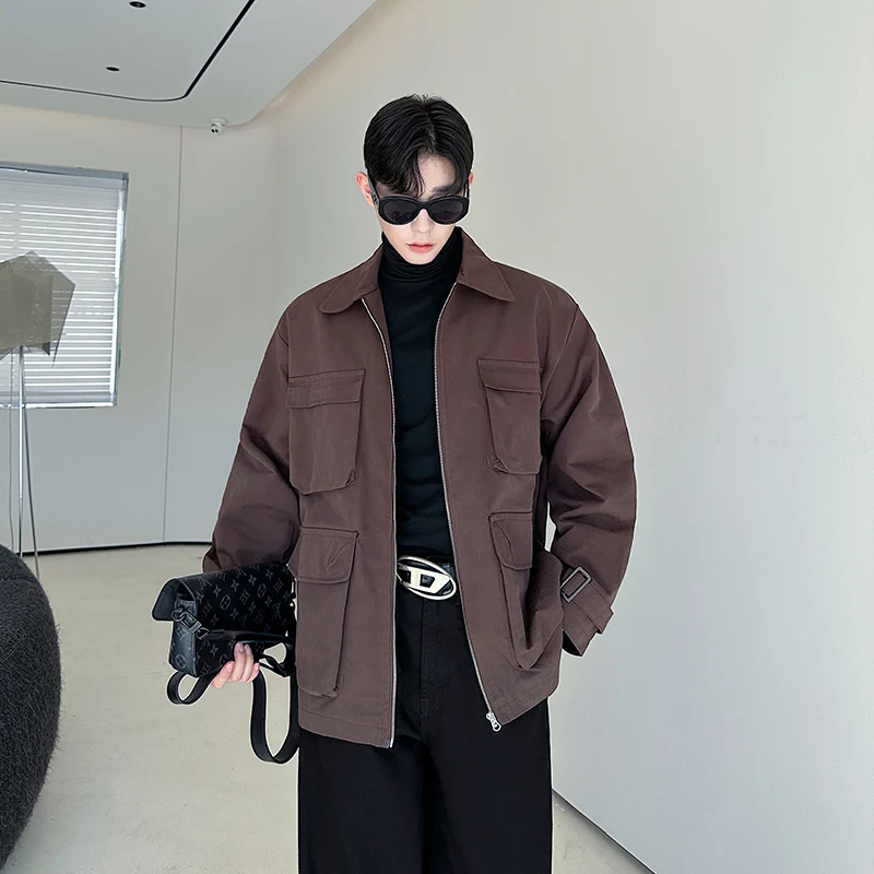 

Ретро-куртка в американском рабочем стиле для мужчин, свободного кроя, с коротким рукавом, с множеством карманов, модная уличная одежда, на молнии, молодежная, повседневная, хлопковая