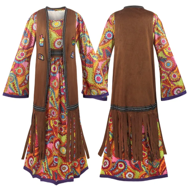

Women 60s 70s Retro Hippie Boho Floral Disco Dress Disco Rock Dancing Groovy Party Halloween Fantasia Dress Up