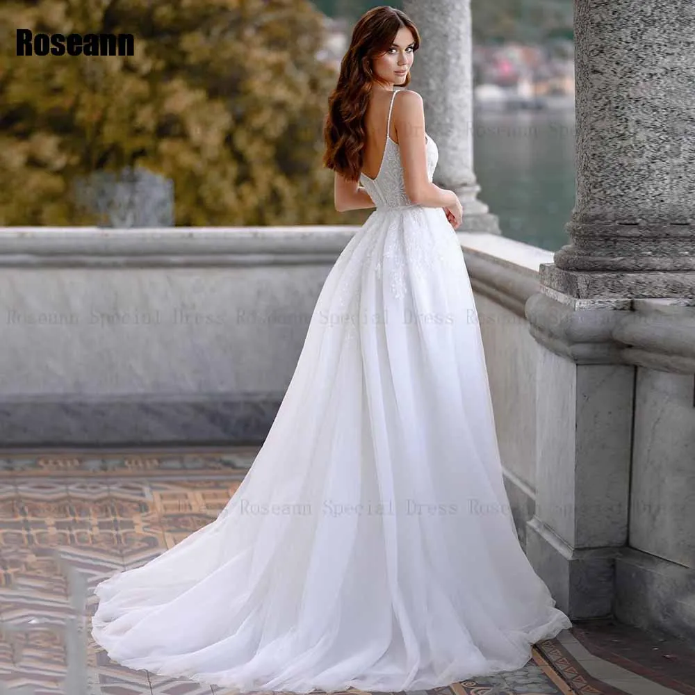 Simple A-line Wedding Dress Lace Tulle Applique 2024 New Ruffle Draped Pleat Open Back Bride Dresses Floor Length robe de mariée