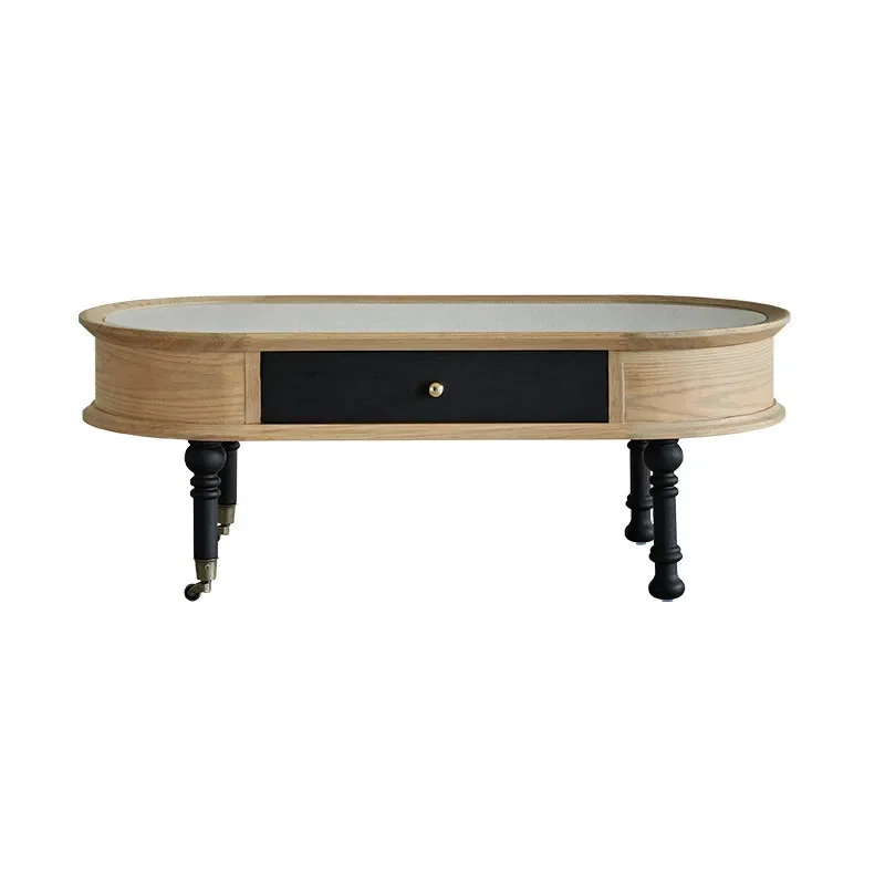 

American retro solid wood coffee table living room home small apartment designer small table new French round coffee table