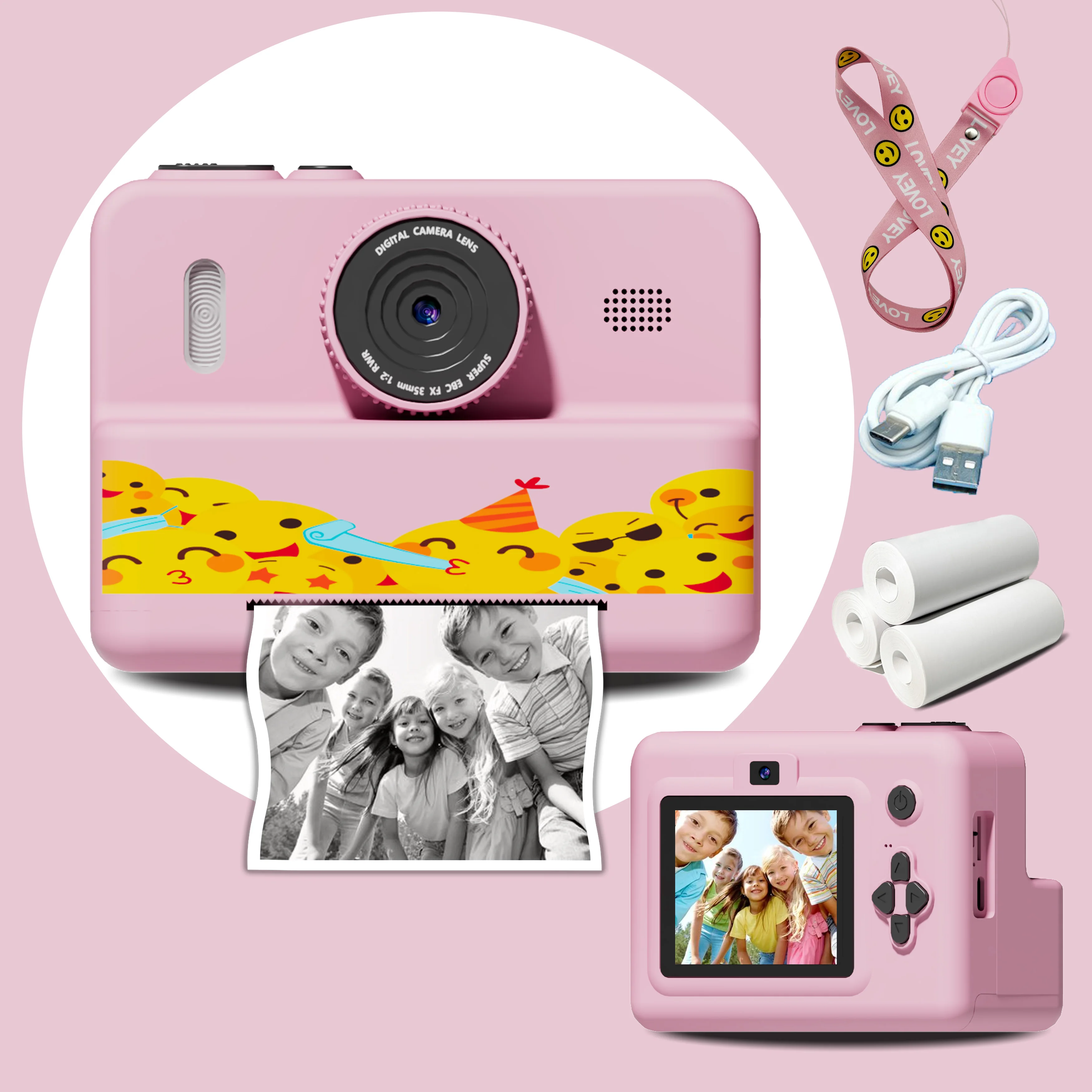 Fotocamera con stampa istantanea per bambini, giochi con foto, video, musica e puzzle, filtri | flash | doppie telecamere | Ricarica USB | regalo per ragazzi e ragazze 4+