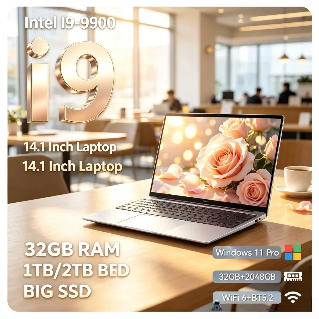 14.1 Inch Multifunctional Ultra Slim Laptop Intel i9-9900 16/32GB RAM 1TB/2TB Big SSD Portable Windows11 Office
