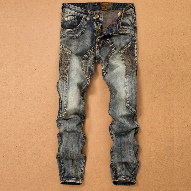 

Men's clothing spring and autumn vintage jeans stitching beggar distressed patch slim-fit straight long pants