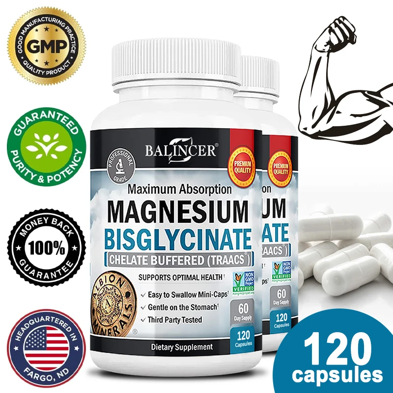 Magnesium bis glycinat 400 mg-120 vegetarische Kapseln-unterstützt die Gesundheit von Muskeln, Gelenken und Herzen