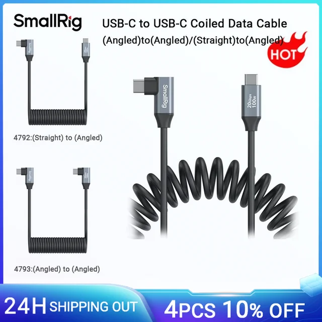 SmallRig USB-C do USB-C Zwijany kabel do transmisji danych Obsługa szybkiego transferu danych 20 Gb/s i PD 100 W Szybkie ładowanie aparatu 4793/4792
