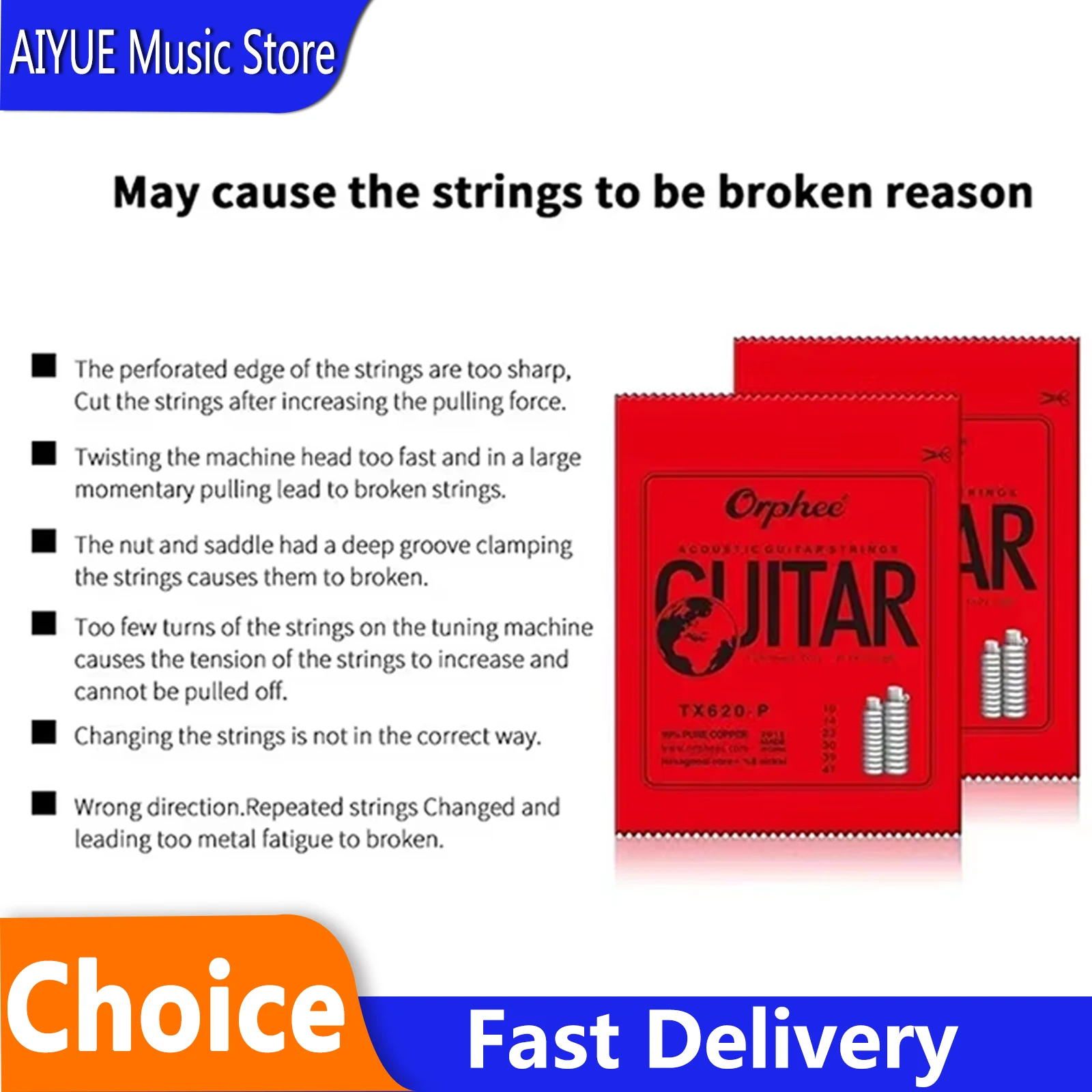 Cuerdas para guitarra acústica Orphee TX620-P, núcleo hexagonal de acero al carbono medio, accesorios para guitarra con entorchado de cobre rojo