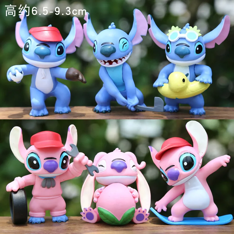 6Pcs/Set Lilo & Stitch Anime Figures Cute Skate Stitch Angel Dolls Adorable Collection Model Sports Series Kids Hobby Toys Gift