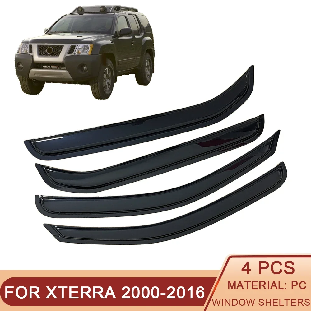 

Для Nissan Xterra 2000-2016 авто боковые оконные дефлекторы ветра козырьки черный дождевик дверной козырек вентиляционные шторы темный дым вентиляционный козырек