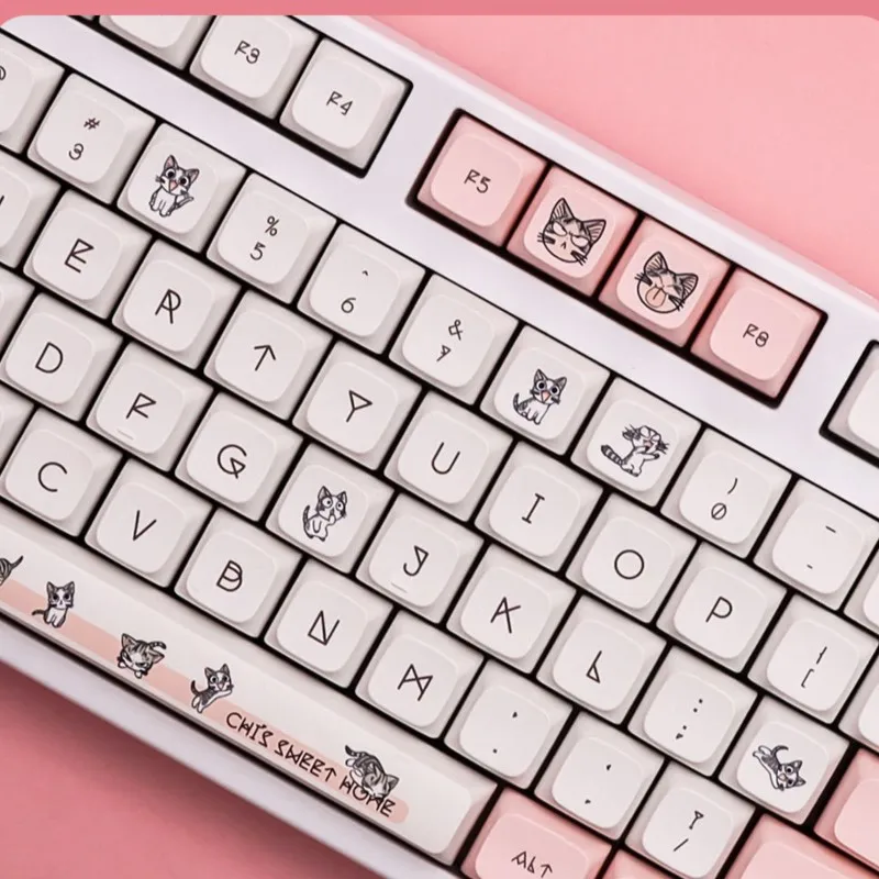 140 Key Cat Cute XDA Keycaps Adaptable 68/84/87/96/98/104/108 Teclado Mecânico Keycaps Personalizada Kawaii Custom Keycap Set