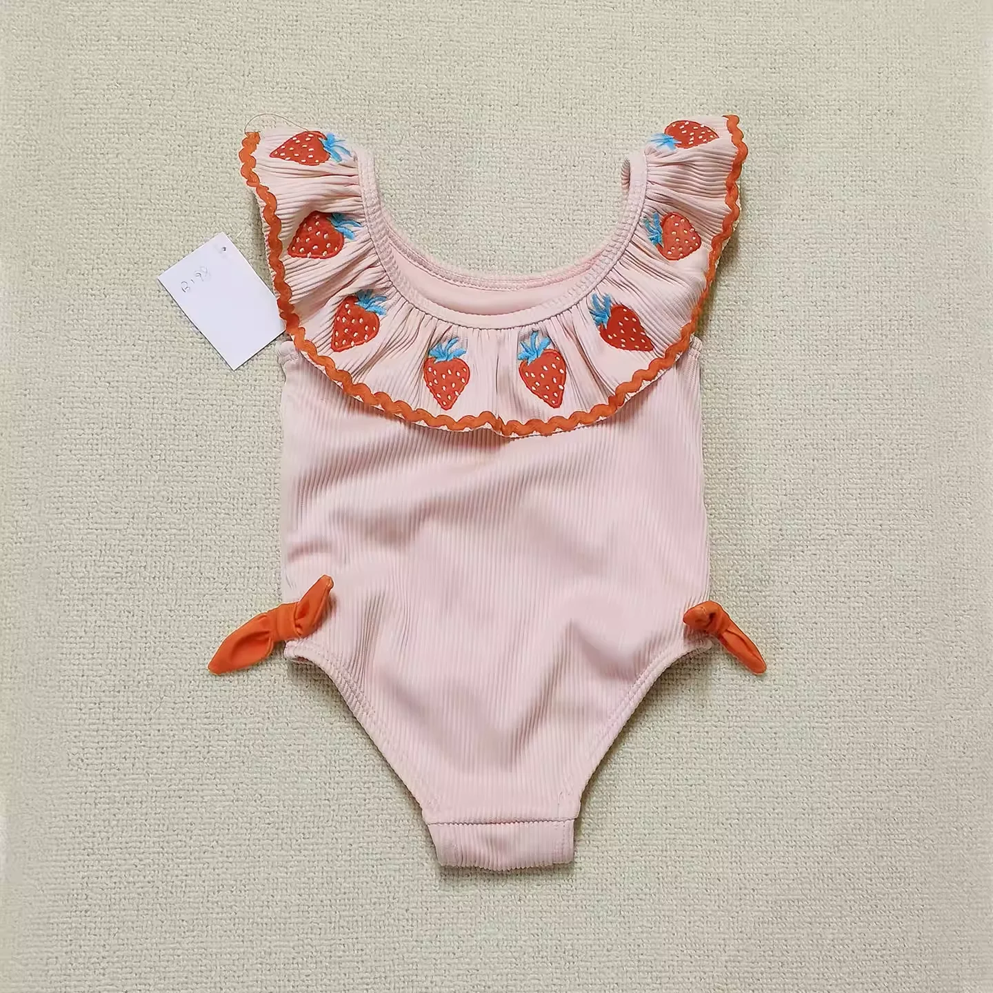 Beach Vacation Swimsuit 20260 - 8-Year-Old Girls' One-Piece Swimsuit with Ribbed Fabric