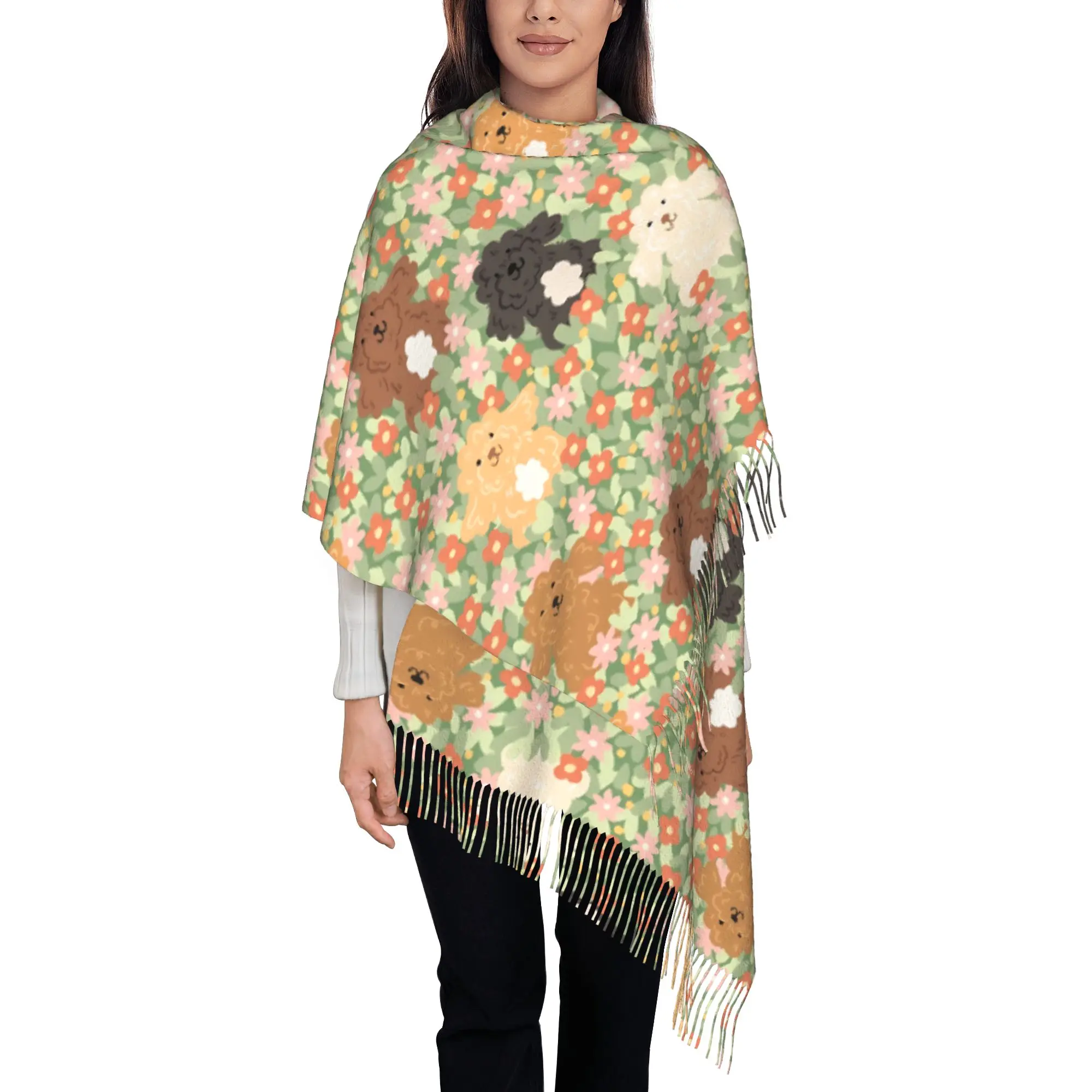 1 PC Cute Bear Floral Print Stoles  In Winter Multifunction Thermal Birthday Bandana Tassel