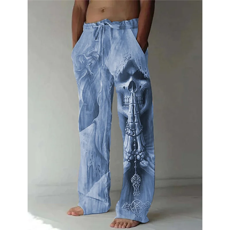 Pantalones de playa para hombre, pantalones con estampado 3D de esqueleto de oración para hombre, ropa de calle informal cómoda para vacaciones diarias Hawaii