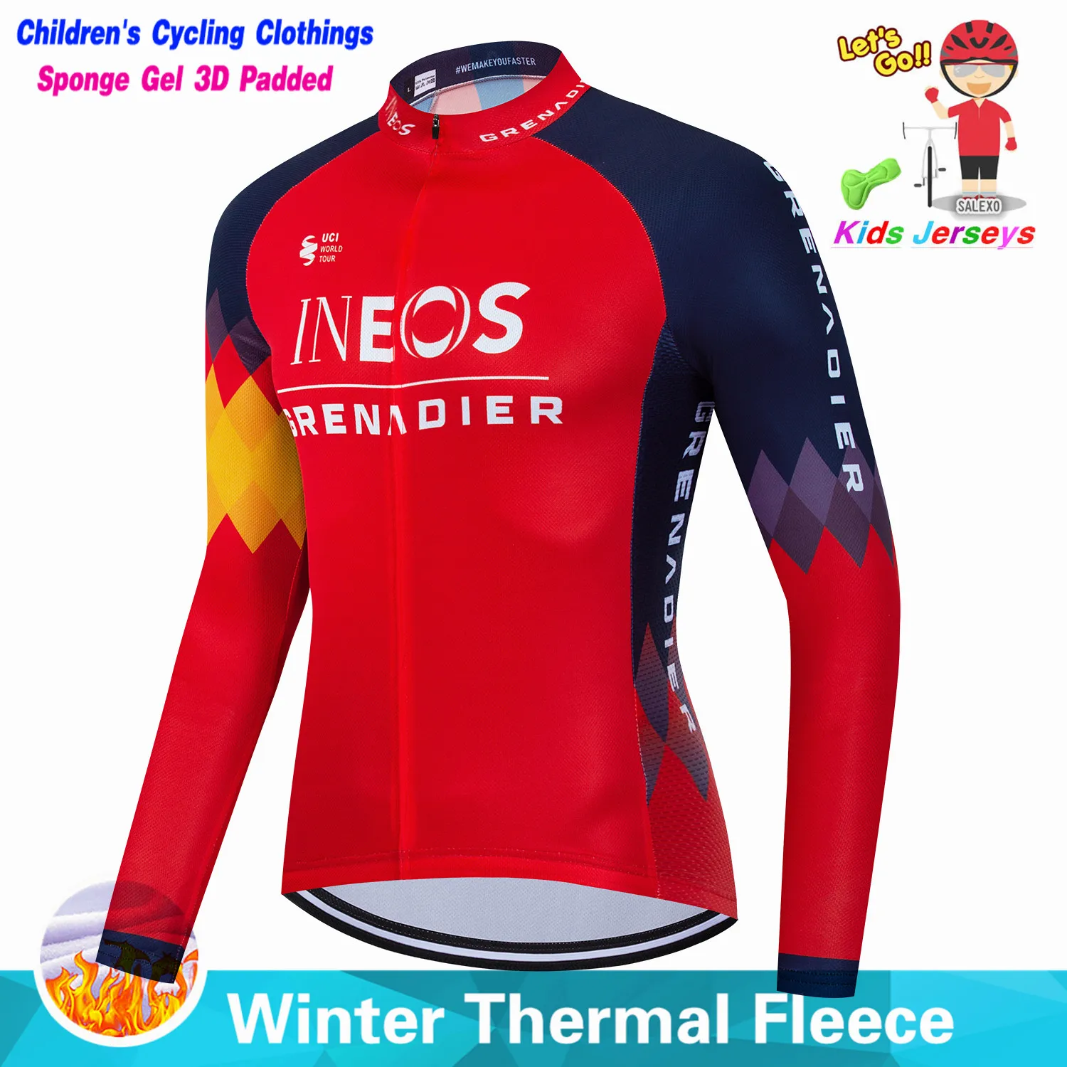 2023 INEOS Kids Winter Thermal Fleece Cycling Clothing Children Jersey Suit Outdoor Boys Riding Bike Clothes MTB Long Pants Set