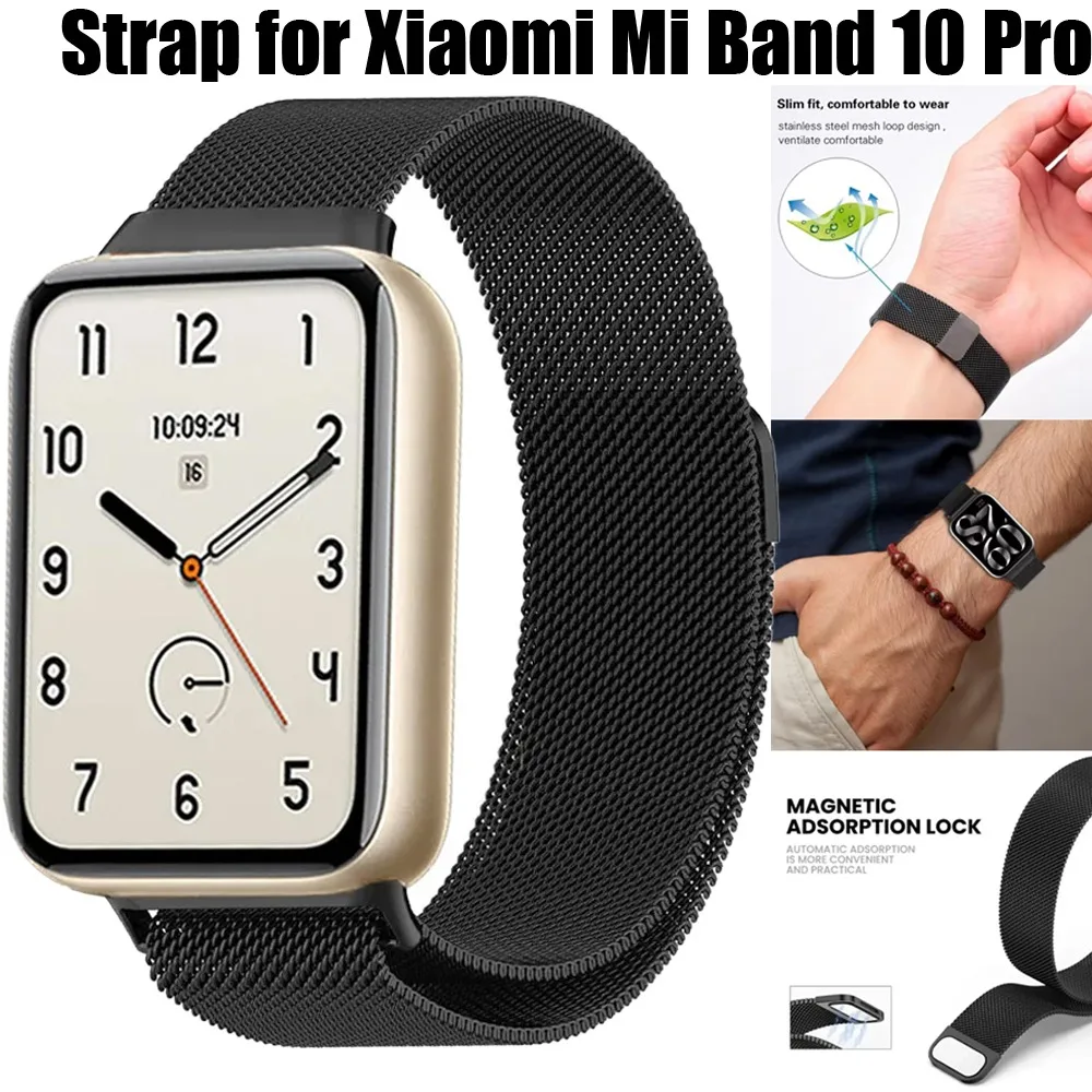 Milanese Loop Armband für Xiaomi Mi Band 10 Pro/9 Pro/Mi Band 8 Pro Metall-Magnetverschluss Komfortables Armband für Redmi Watch 4 5 6