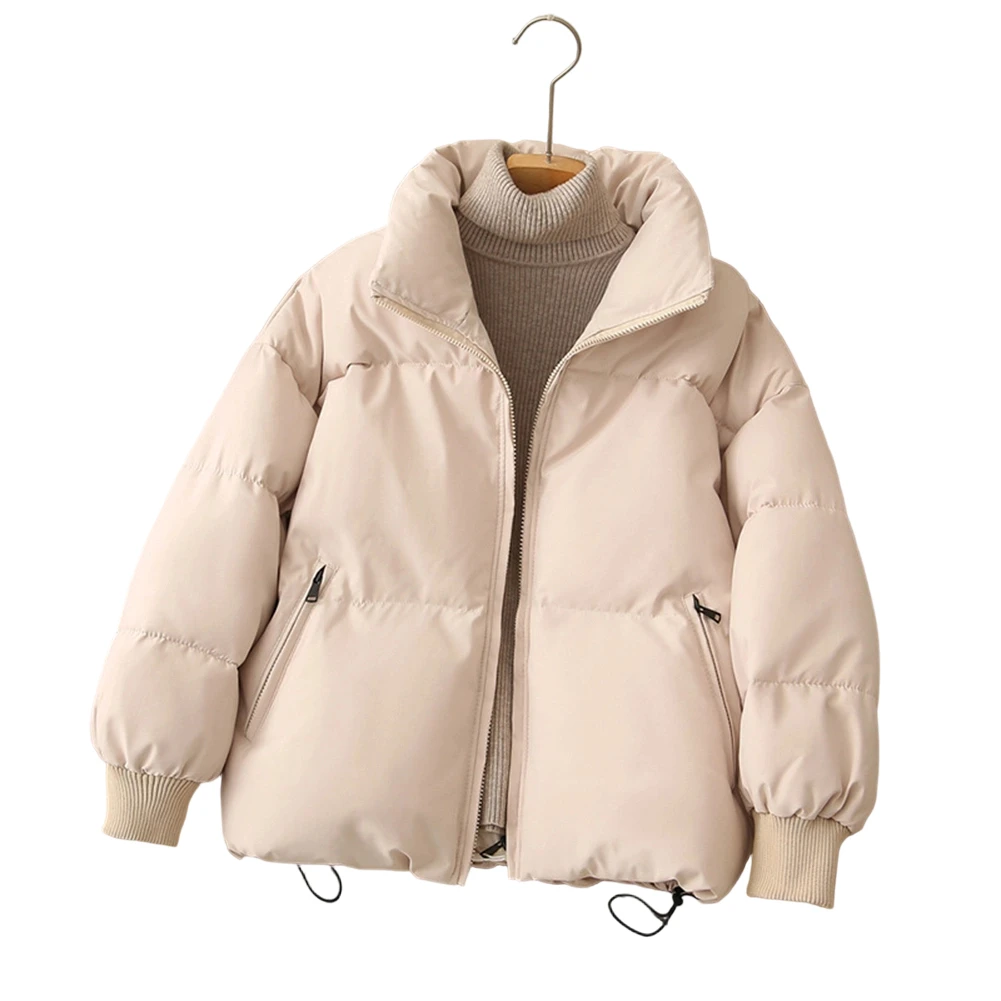 Daily Commuting Blue Down Cotton Jacket Stand Collar Parka Jacket Parka Long Sleeve Loose Fit Down Cotton Fill