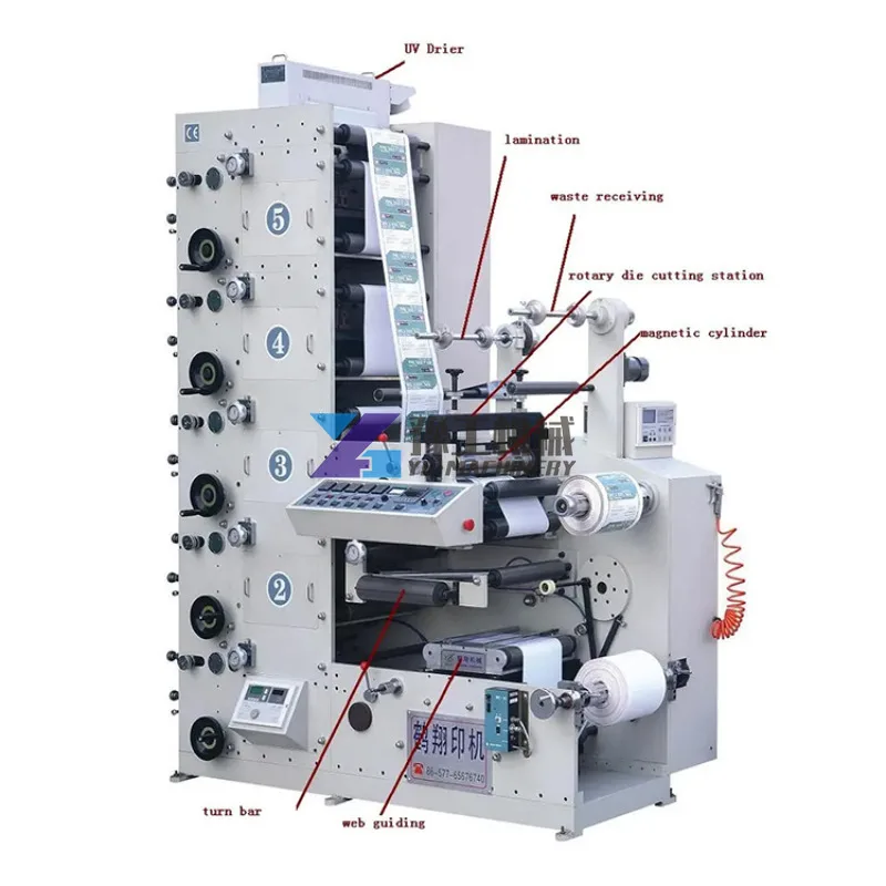 Yugong RY320-5B 320mm 2 3 4 5 6 7 Color Label Logo Die Cutting UV Dryer Flexographic Flexo Printing Machine