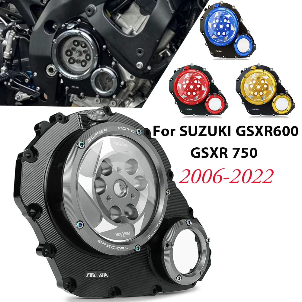 For SUZUKI GSXR600 GSXR750 2006-2022 CNC Engine Racing Clear Clutch Cover & Spring Retainer GSXR GSX-R 600 750 GSX-R600/750