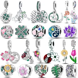 Silver Plated Charms Beads Plants Flowers Rose Tree of Life Clip Dangle Fit Original Bracelet Bangle Jewelry