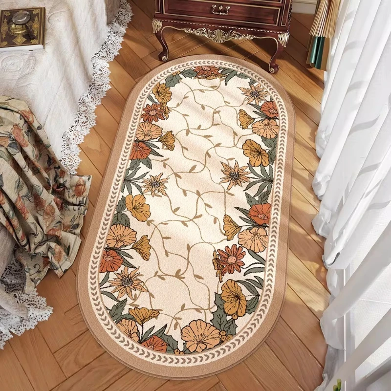 

Прикроватный коврик, нескользящий, мягкий, удобный, коричневый, с цветочным узором, прямоугольный, декоративный, для дома, с закругленными углами