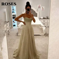 ROSES Ivory Prom Dress Sequin Beach Celebrity Dresses Spaghetti Strap Women's Evening Dresses Formal Gown 프롬 드레스