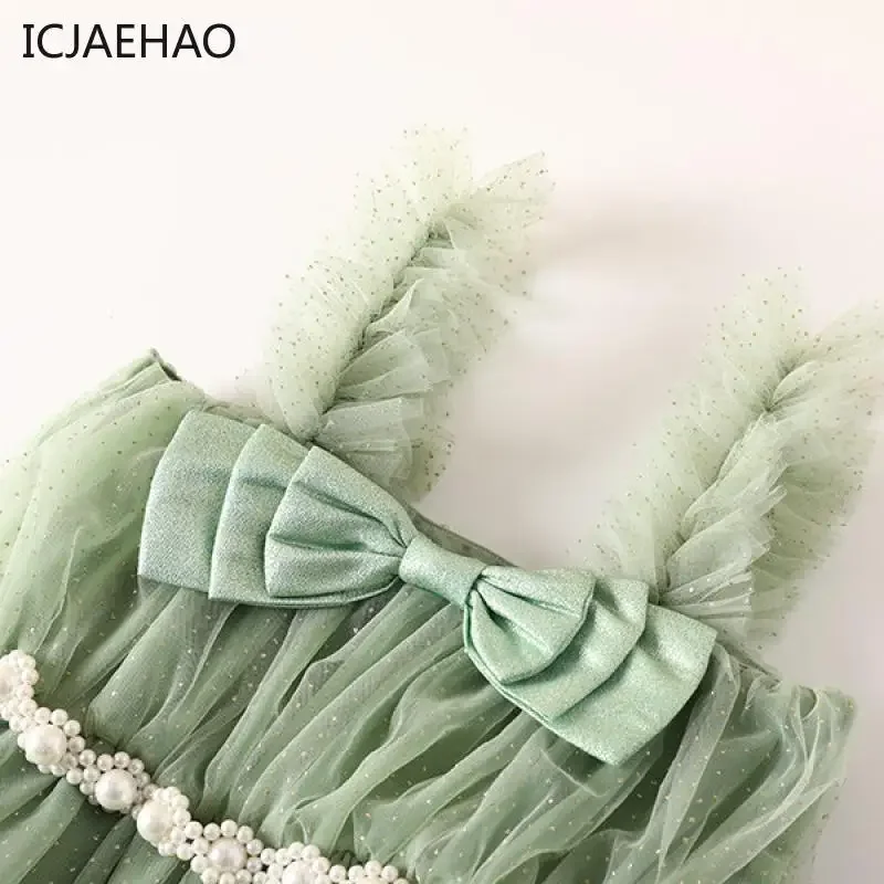 2025 Baby Dress For Girl Sleeveless Sling Dresses Pleated Ball Gown Sweet Girl Children Birthday Party Cost Girls Dress