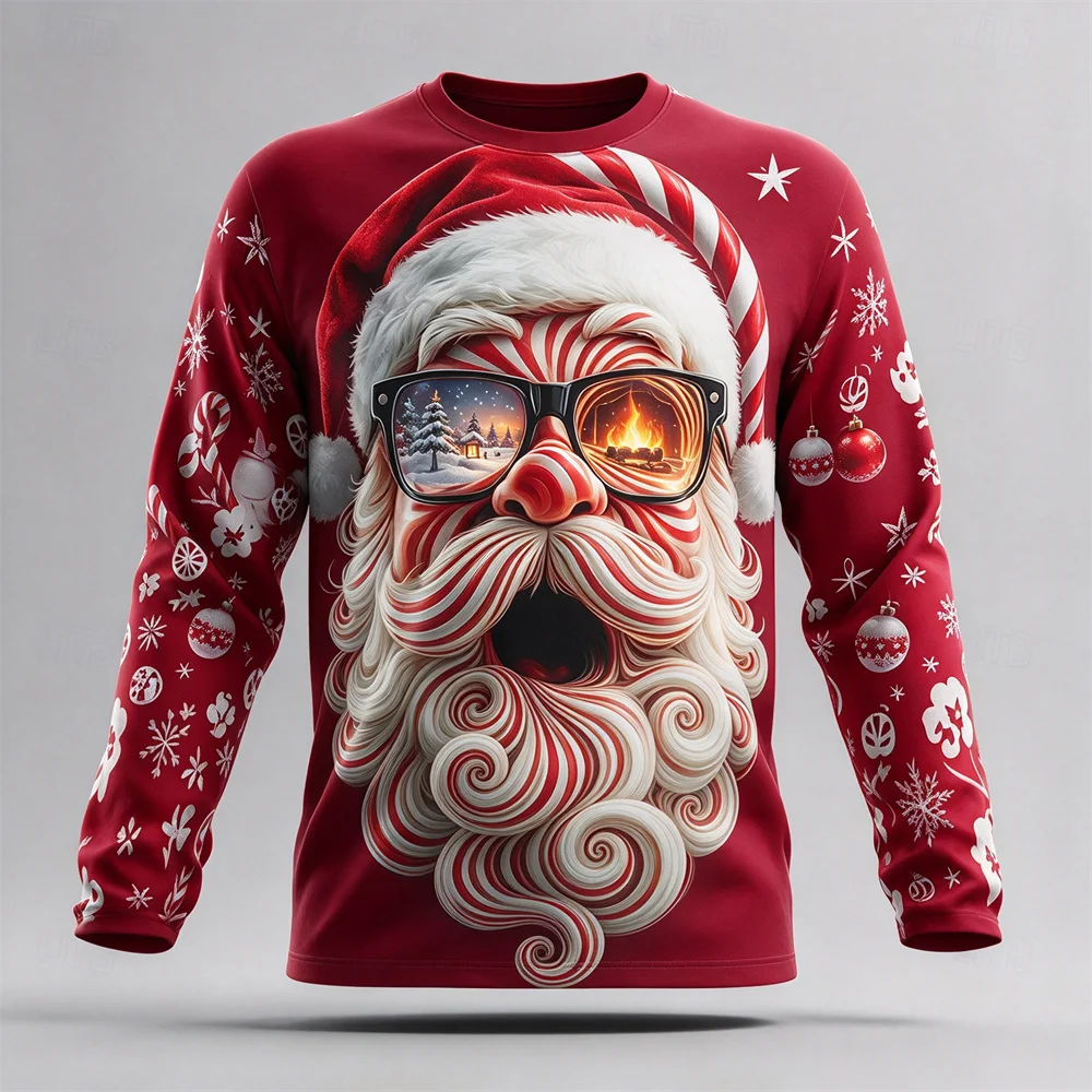 Ugly Xmas Tshirt Men Long Sleeve T-shirt Funny Santa Slogan Graphic Raglan Sleeve Cotton Tee Winter Christmas Party Gift For Men