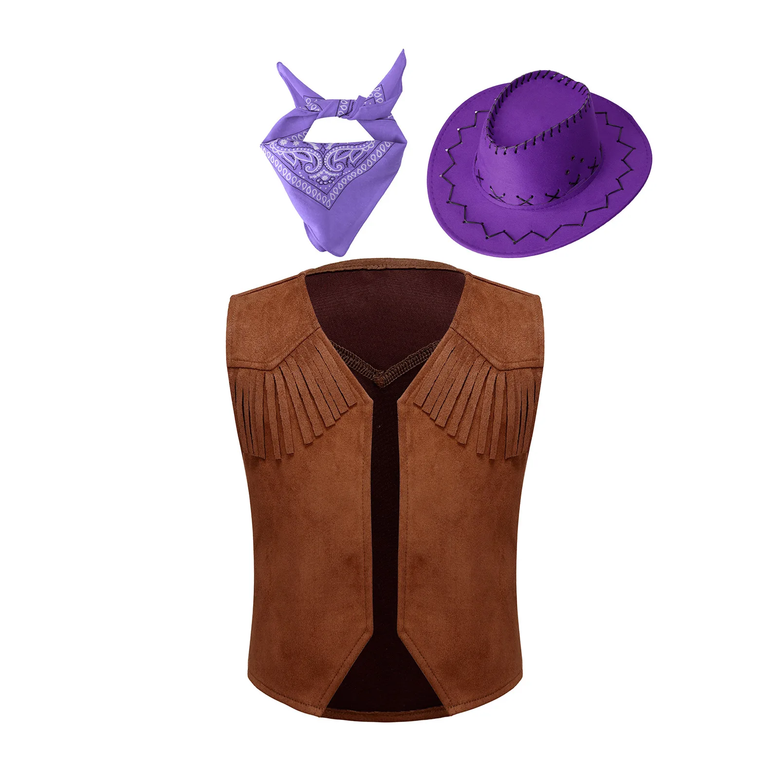 Costume de Cosplay de Cowboy Occidental pour Enfant Garçon et Fille, Tenue de ixà Thème, Cardigan avec Chapeau et Bandana