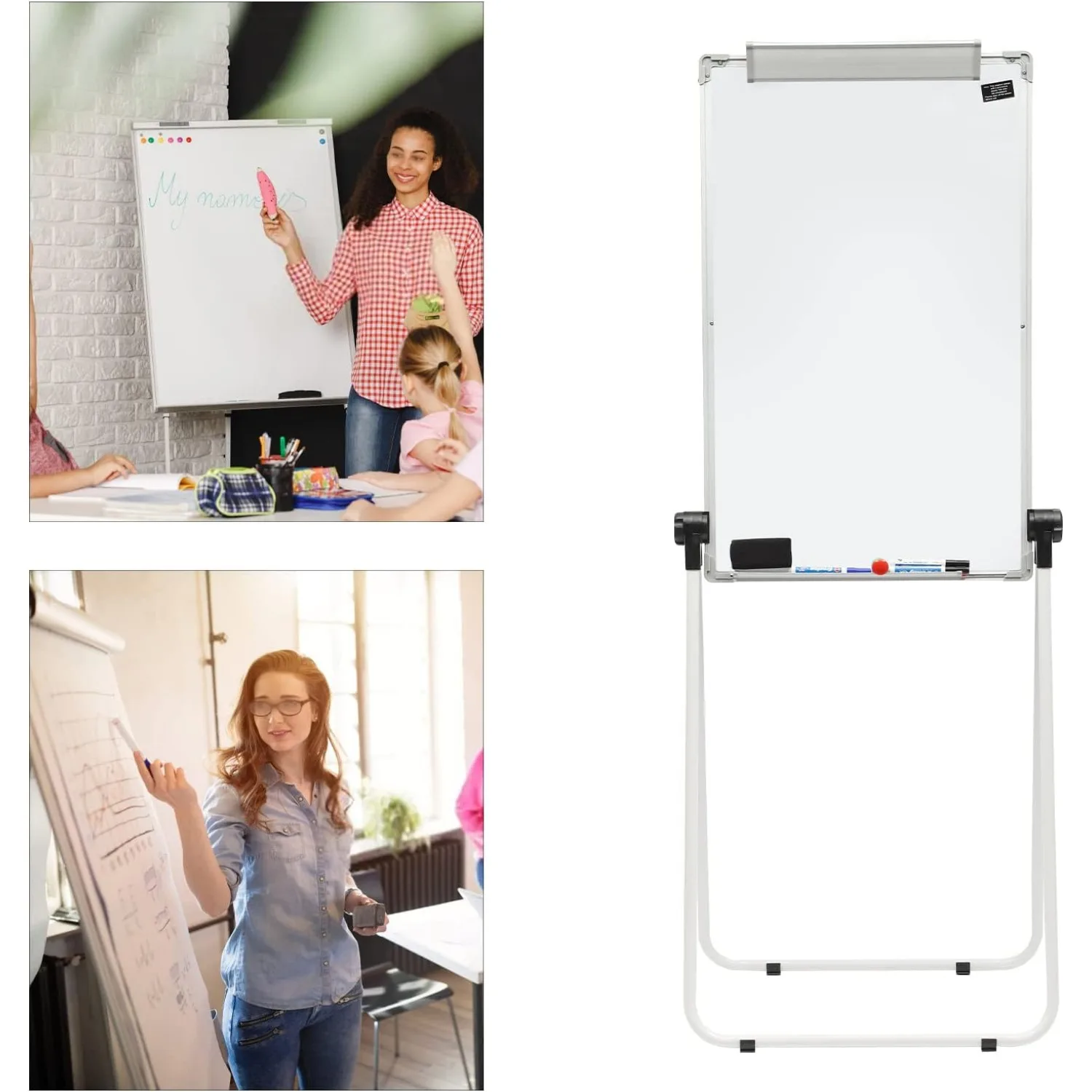 Stand White Board, Double Sided Magnetic Dry Erase Board Whiteboard, Height&Angle Adjustable Perfect for Classroom,Presentation