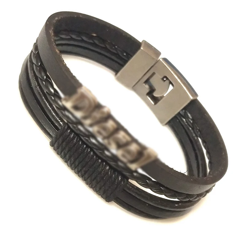 Multi-layer Braided Leather Wrap Bracelet Men Cool Trend Stainless Steel Casual Buckle Bracelet Jewelry Accessories Gift