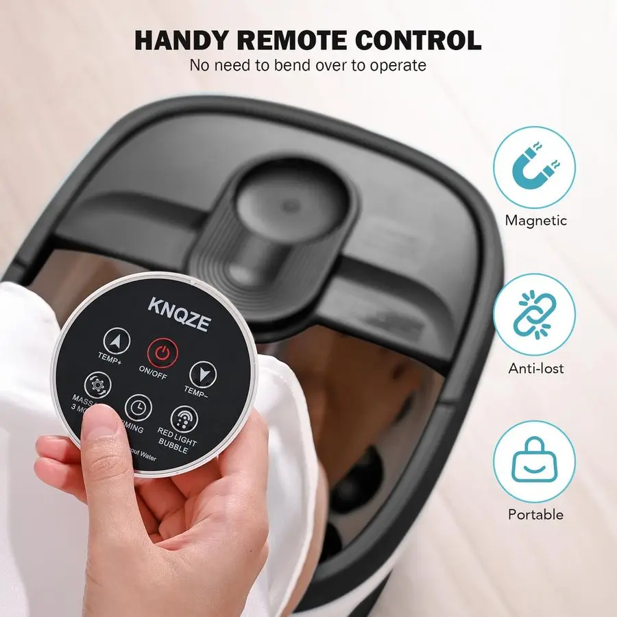 حمام قدم كهربائي قابل للطي مع حرارة، فقاعة، جهاز تحكم عن بعد، 24 كرة تدليك شياتسو بمحرك. حوض نقع الباديكير ل