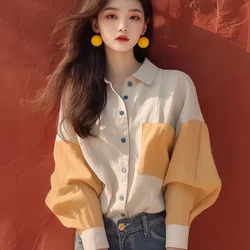 Chiffon Vintage Women's Shirt Spring/summer New Patchwork Korean Clothing Sales Loose Long Sleeves Top Fashion Women Blouses