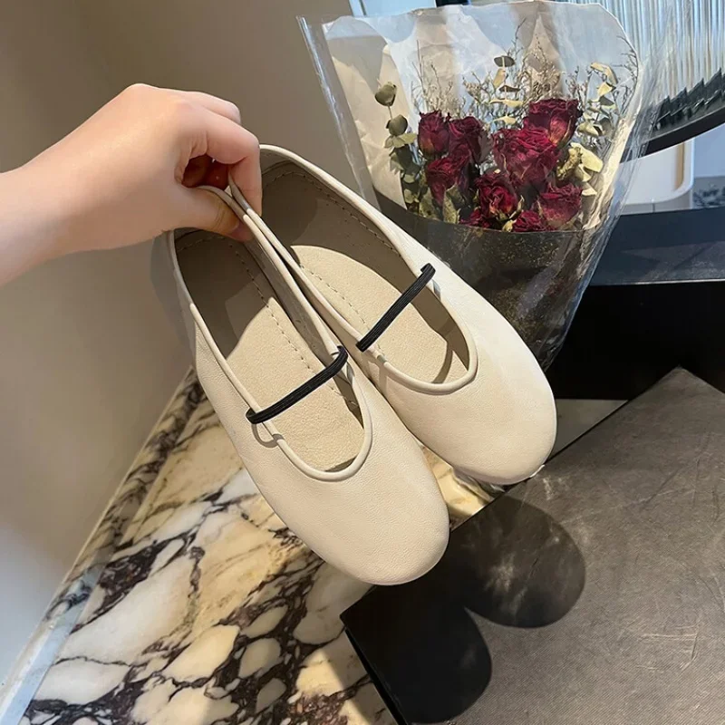 

Spring 2025 New Round Toe Flat Elastic Soft Solid Color Women's Mary Jane Shoes Office Women Simple Shallow Elegant Single Shoes