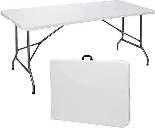 

Amazing for less 6ft Folding Table White Plastic Folding Table Portable Long Foldable Tables Indoor Outdoor Picnic Camping